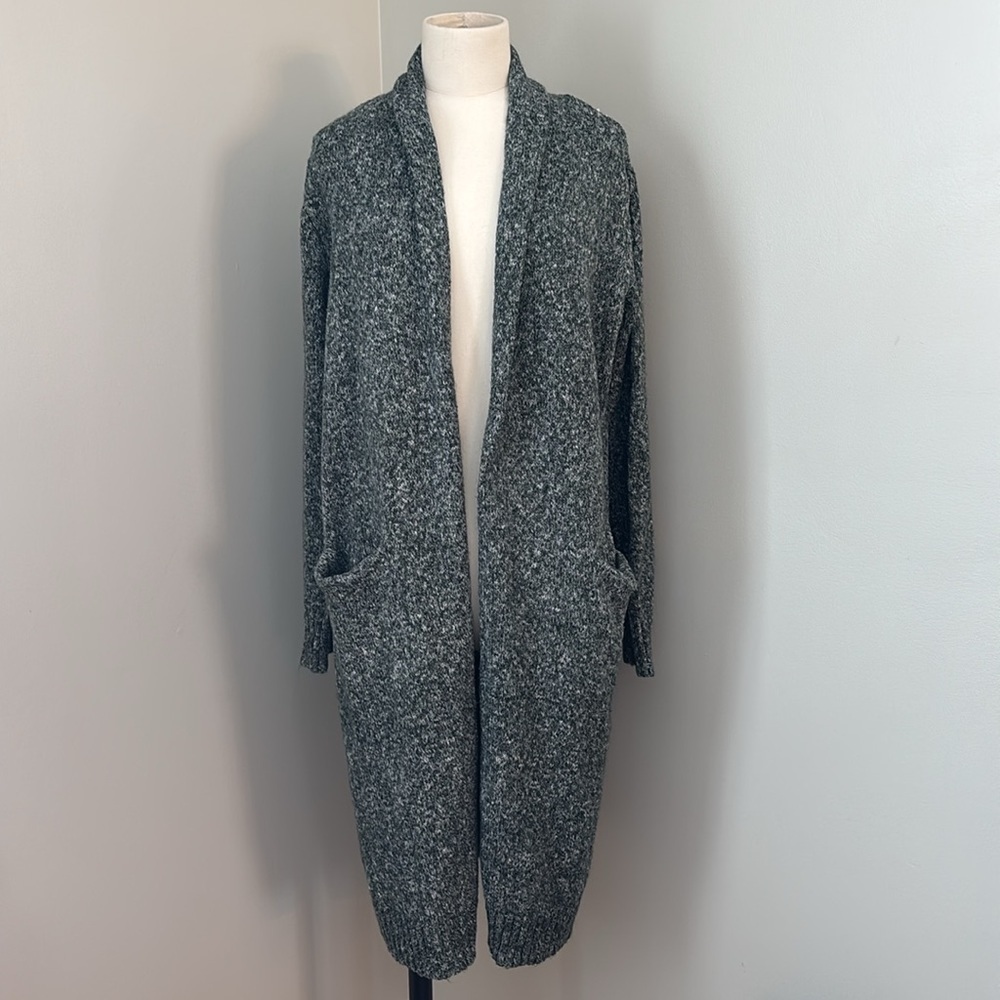 Tahari Knit Open Front Knit Heathered Green Cardigan Sz M